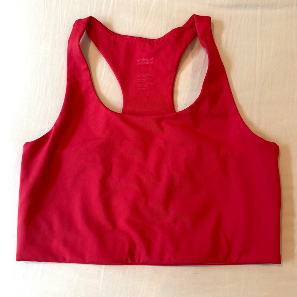Girlfriend Collective Paloma Racerback Bra in Watermelon/Hot Pink Size Large